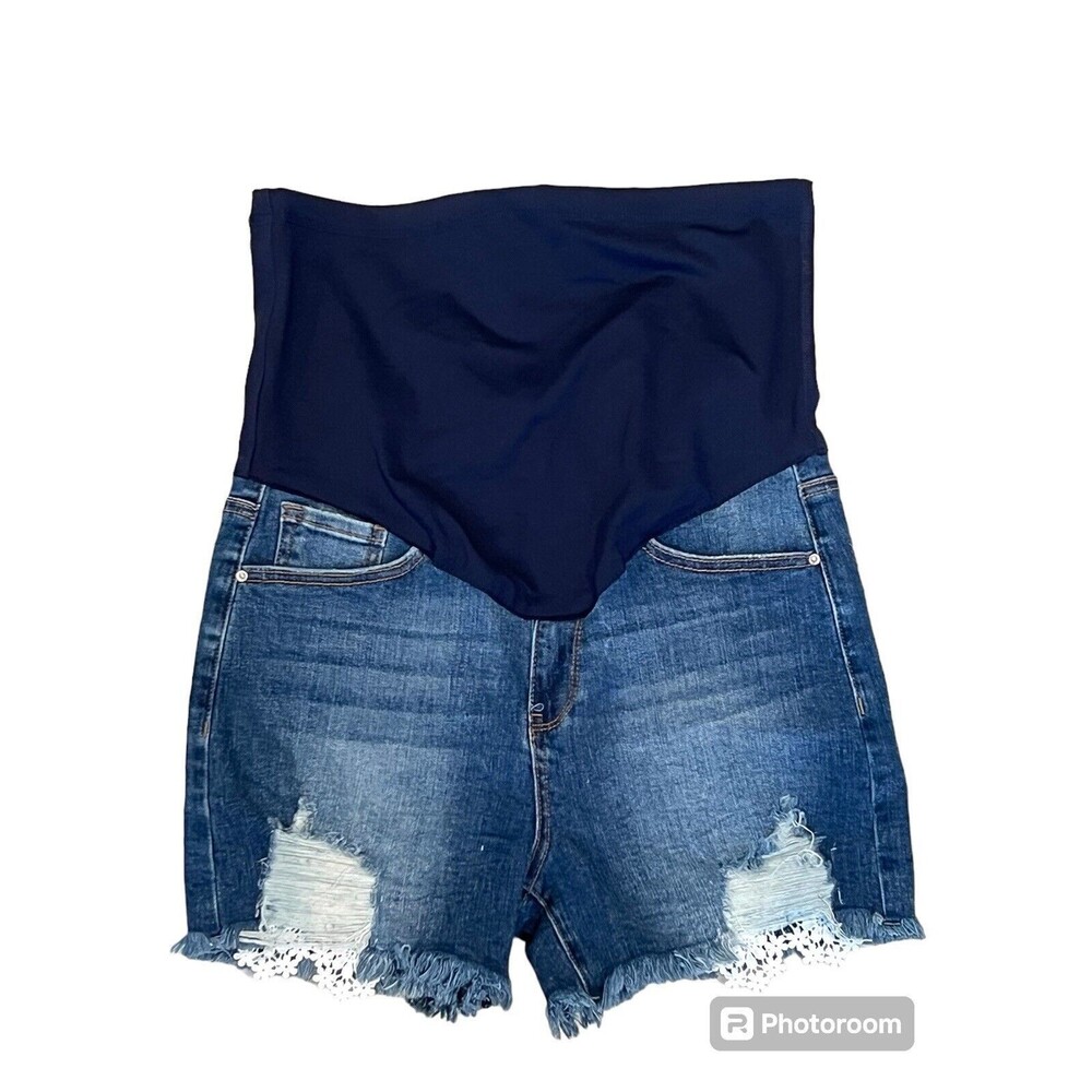 PinkBlush Special A LA Maternity Shorts Blue Denim Ripped Distressed Jeans Small